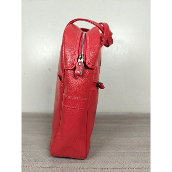 Vintage Red Leather Retro Bowling Bag Travel Carry On Dual Handle Zipper Closure - Picture 3 of 11